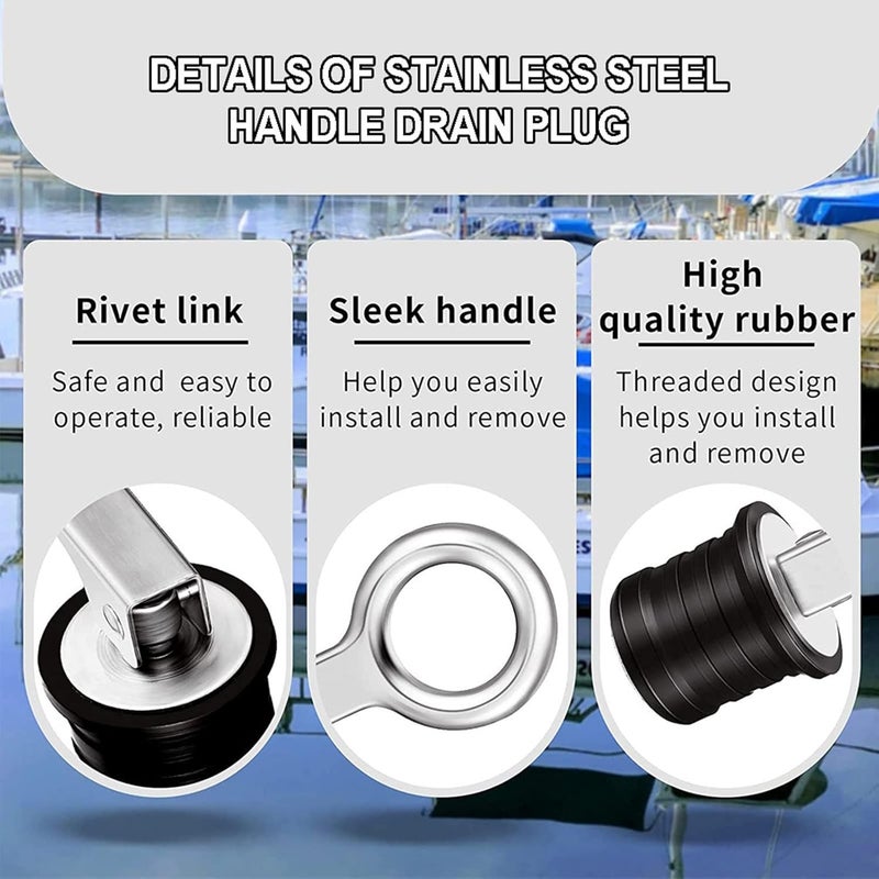 Gaderth Drain Plug 3/4-inch, 1-inch or 1-1/4-Inch Snap, Drain Plug Twist-Turn Marine Boat Drain Plugs, Stainless Steel Snap Snap Handle with Rubber Boat Drain Plug Stainless steel19mm - Image 4